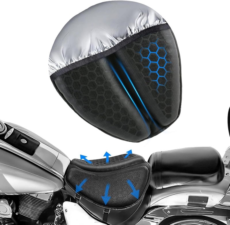 PACEWALKER Foldable Motorcycle Gel Seat Cushion with Detachable Sunshade Cover, 3D Dome-Shaped Shock Absorption Seat Pad for Long Rides, Breathable & Anti-Slip Design - Image 1